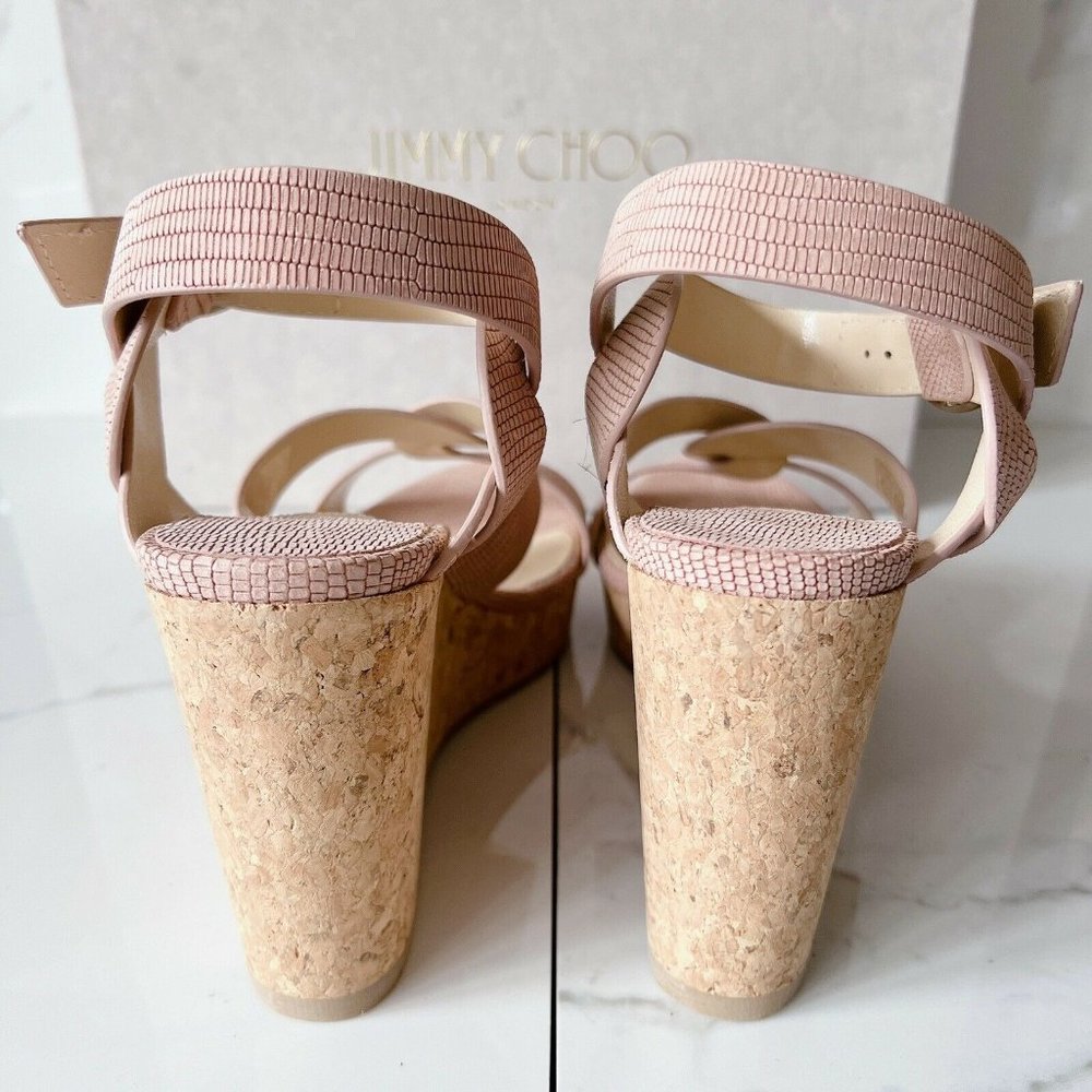 NIB Jimmy Choo Aleili 100 Leather Platform Wedge Sandals Blush Size US 10 EU 40 - Picture 9 of 12